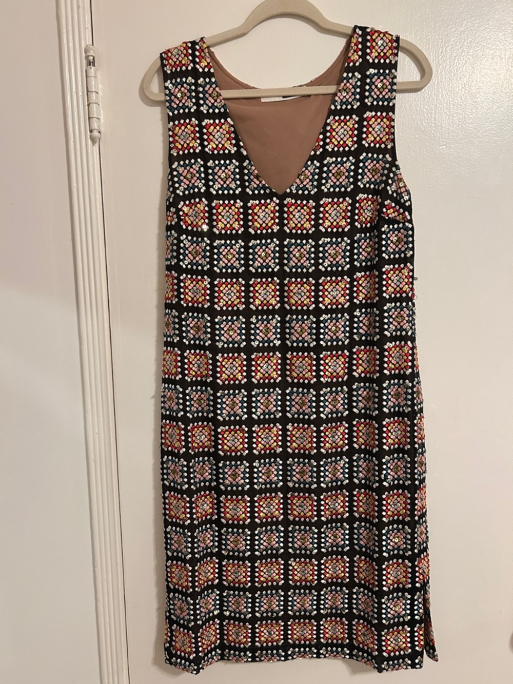 TRACY REESE Sleeveless V-Neck Mosaic Multicolor Print Dress. Size L.